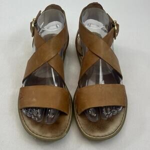 Born Brown Leather Cross Strap Comfort Buckle Sandals Womens Size 7 Bohemian
